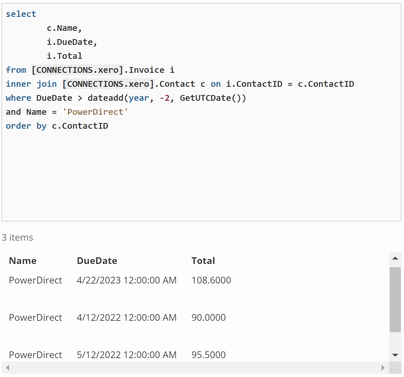 Xero invoices by customer
